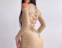 Трикотажне плаття міні з відкритими плечима та шнурівкою по спинці Трикотажне плаття міні з відкритими плечима та шнурівкою по спинці | PUSHKA SHOP