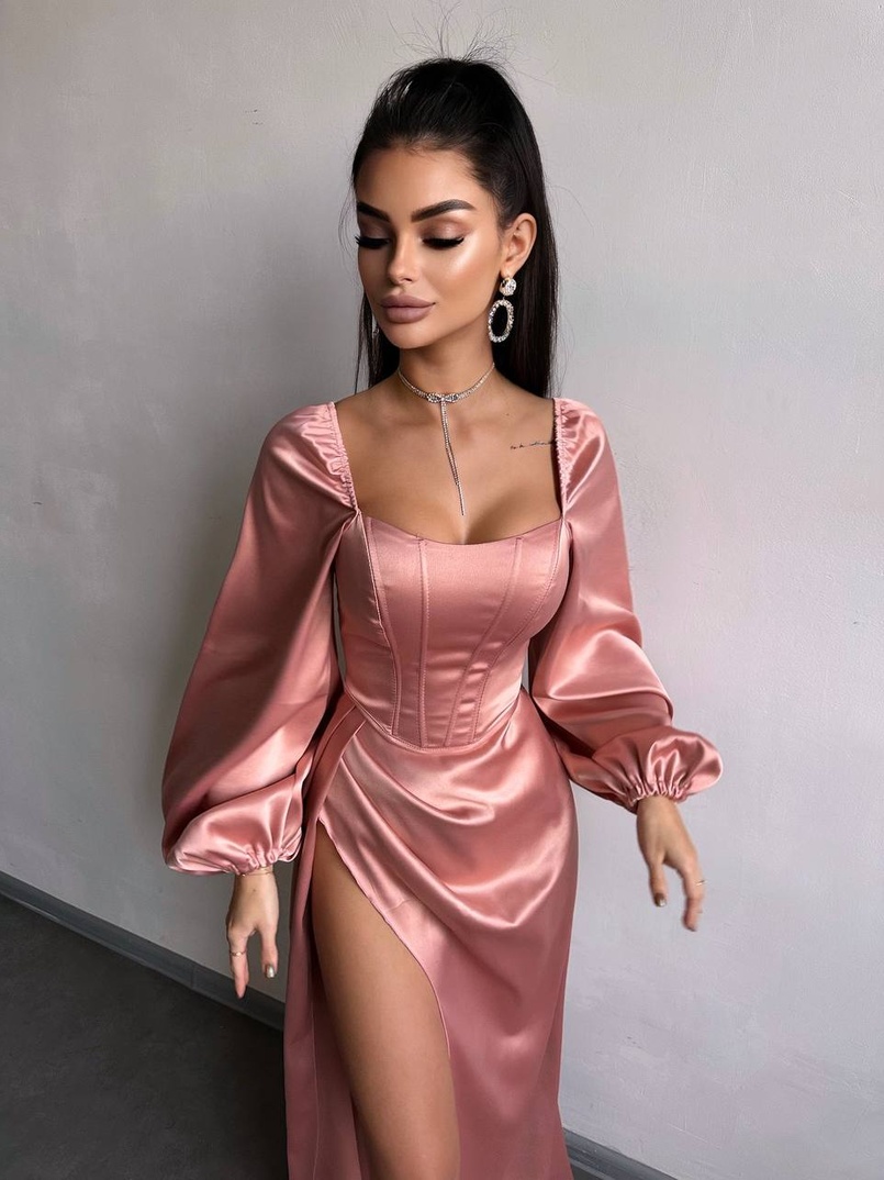 Атласний комплект: корсет + спідниця  максі з драпіруванням | PUSHKA SHOP