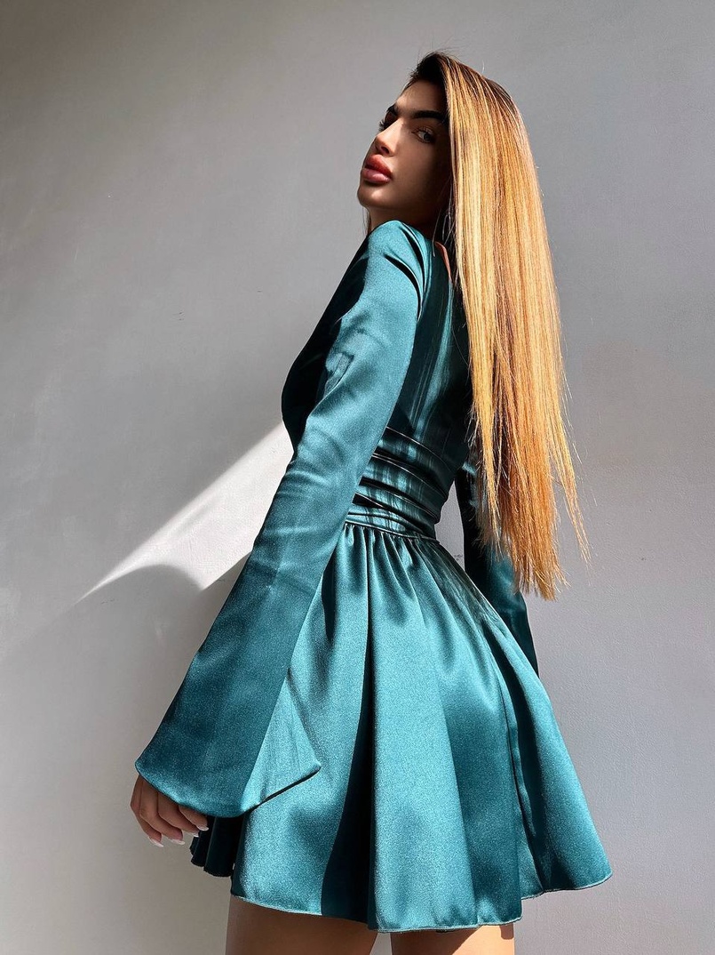 Атласна корсетна сукня  з пишною спідницею та зав‘язками на талії | PUSHKA SHOP