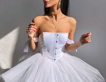 Атласна корсетна сукня міні з гачками та пишною фатиновою спідницею  Атласна корсетна сукня міні з гачками та пишною фатиновою спідницею  | PUSHKA SHOP