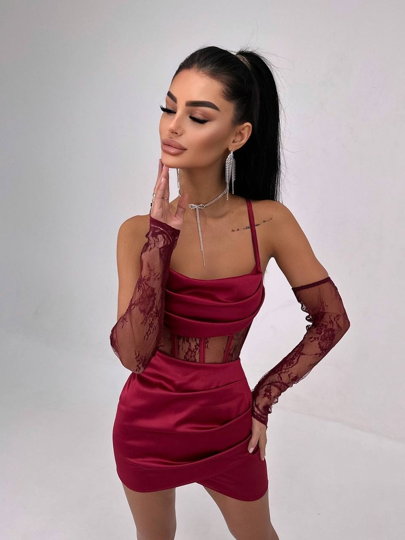 Комплект: корсет, декорований мереживом   + рукавички+ спідниця міні з драпіруванням   Комплект: корсет, декорований мереживом   + рукавички+ спідниця міні з драпіруванням   | PUSHKA SHOP