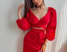 Шелковый комплект: топ с завязками на талии + юбка миди с разрезом  | PUSHKA SHOP