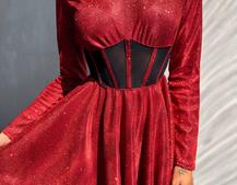 Приталена блискуча сукня з корсетною вставкою та пишною спідницею-сонцем | PUSHKA SHOP