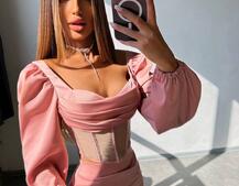 Комплект: корсет, декорований стразами   + спідниця міні з драпіруванням  Комплект: корсет, декорований стразами   + спідниця міні з драпіруванням  | PUSHKA SHOP