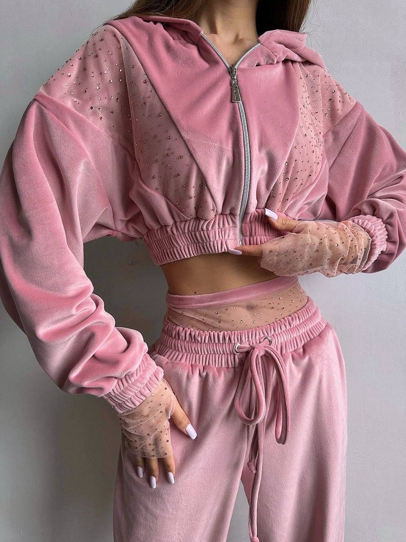 Велюровий комплект декорований стразами( бомбер+ рукавички+ штани + трусики) Велюровий комплект декорований стразами( бомбер+ рукавички+ штани + трусики) | PUSHKA SHOP