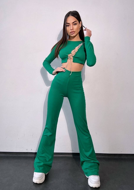 Комплект : штани кльош і топ декорований шнурком зі стразами  Комплект : штани кльош і топ декорований шнурком зі стразами  | PUSHKA SHOP