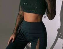 Комплект: топ + штани із сіткою зі стразами  Комплект: топ + штани із сіткою зі стразами  | PUSHKA SHOP