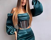 Комплект: корсет, декорований стразами   + спідниця міні з драпіруванням  Комплект: корсет, декорований стразами   + спідниця міні з драпіруванням  | PUSHKA SHOP