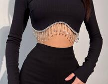 Комплект : штани кльош і топ , декорований бахромою зі страз Ручна робота Комплект : штани кльош і топ , декорований бахромою зі страз Ручна робота | PUSHKA SHOP