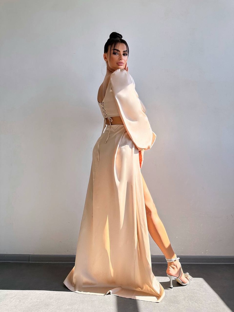 Комплект: корсет, декорований стразами   + спідниця максі з драпіруванням  Комплект: корсет, декорований стразами   + спідниця максі з драпіруванням  | PUSHKA SHOP