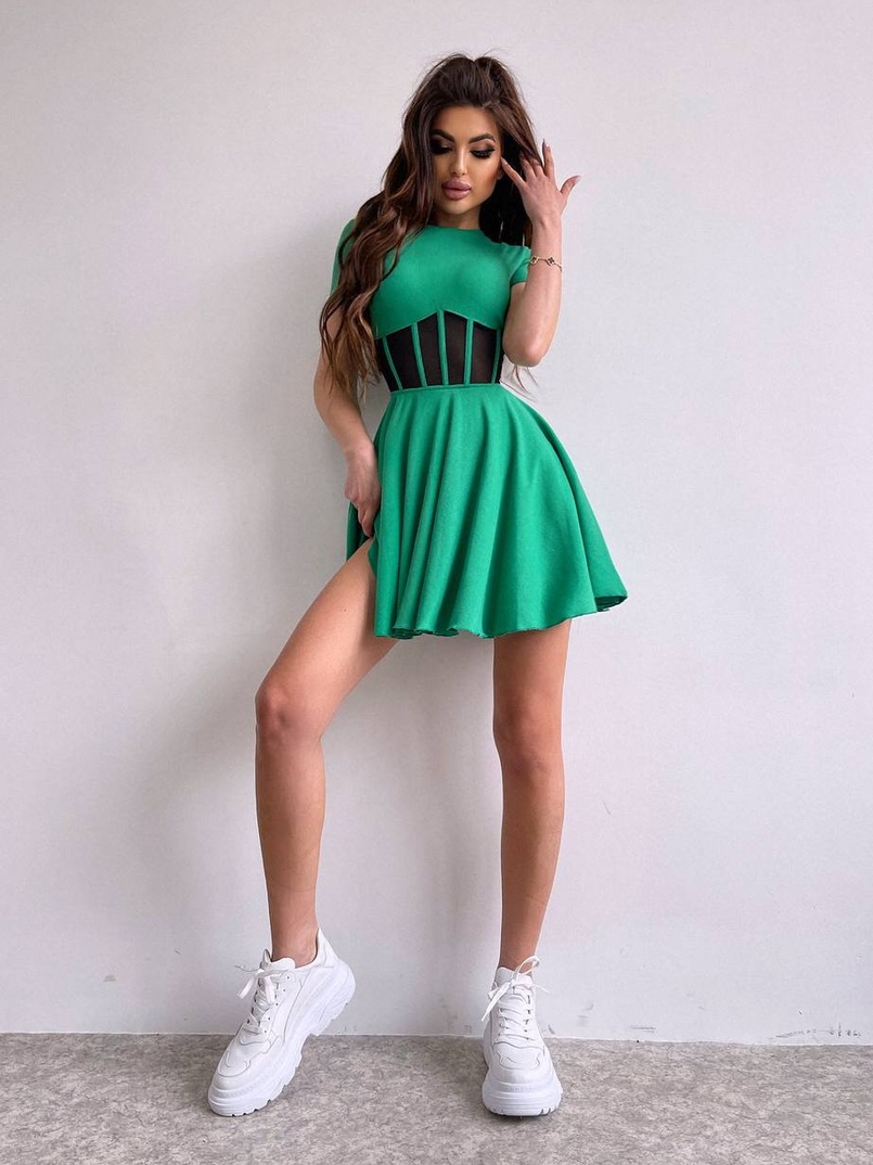 Сукня-міні  з елементами корсету  та спідницею солнцем Сукня-міні  з елементами корсету  та спідницею солнцем | PUSHKA SHOP