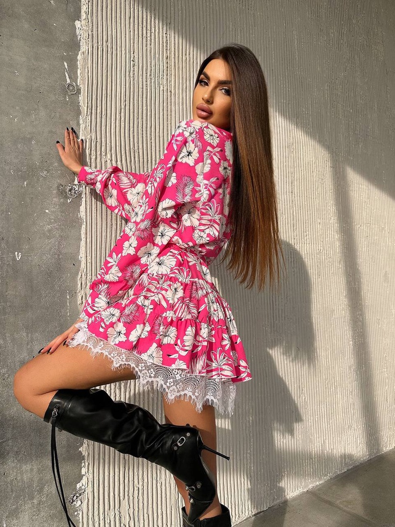 Сукня міні на гудзиках,декорована мереживом  Сукня міні на гудзиках,декорована мереживом  | PUSHKA SHOP