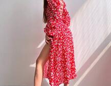 Квіткова сукня-міді зі шнурівкою на спинці та розрізом на ніжці Квіткова сукня-міді зі шнурівкою на спинці та розрізом на ніжці | PUSHKA SHOP