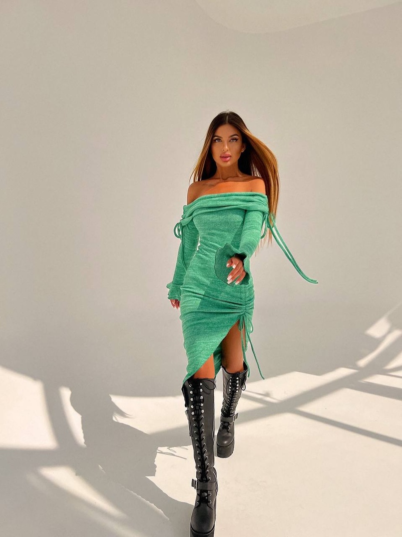 Трикотажна сукня міді з хомутом   | PUSHKA SHOP