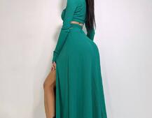 Трикотажный комплект: юбка  миди с разрезом + топ с завязками на талии  Трикотажный комплект: юбка  миди с разрезом + топ с завязками на талии  | PUSHKA SHOP