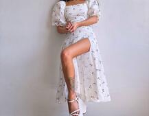 Сукня -міді зі шнурівкою на спинці та розрізом на ніжці з принтом  Сукня -міді зі шнурівкою на спинці та розрізом на ніжці з принтом  | PUSHKA SHOP