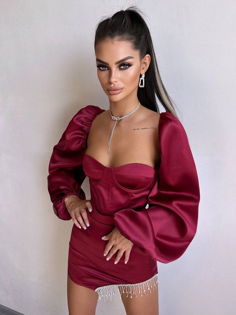 Атласний  комплект: корсет + спідниця декорована бахромою зі страз Атласний  комплект: корсет + спідниця декорована бахромою зі страз | PUSHKA SHOP