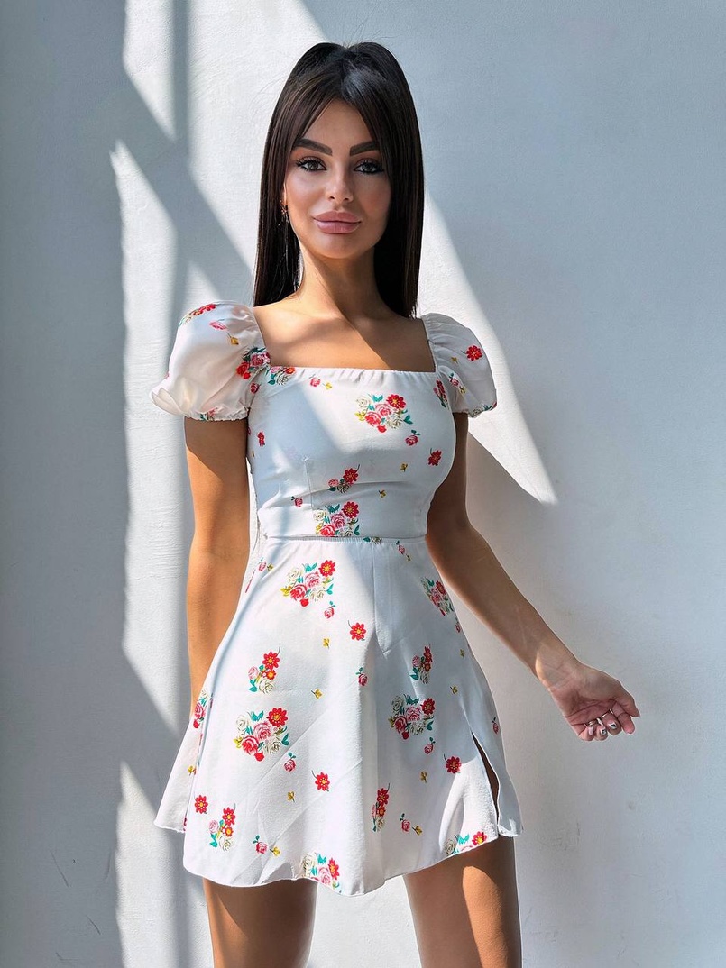 Сукня- міні у квітковий принт зі шнурівкою на спинці  Сукня- міні у квітковий принт зі шнурівкою на спинці  | PUSHKA SHOP