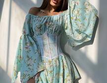 Сукня асиметричного крою з розкльошеними рукавами + корсет декорований стразами Ручна робота Сукня асиметричного крою з розкльошеними рукавами + корсет декорований стразами Ручна робота | PUSHKA SHOP