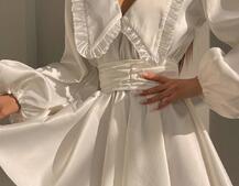 Сукня з коміром та об'ємними рукавами з широким поясом Сукня з коміром та об'ємними рукавами з широким поясом | PUSHKA SHOP