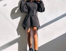 Тепле приталене худі з капюшоном на флісі + корсет на шнурівці Можна носити з корсетом та без | PUSHKA SHOP