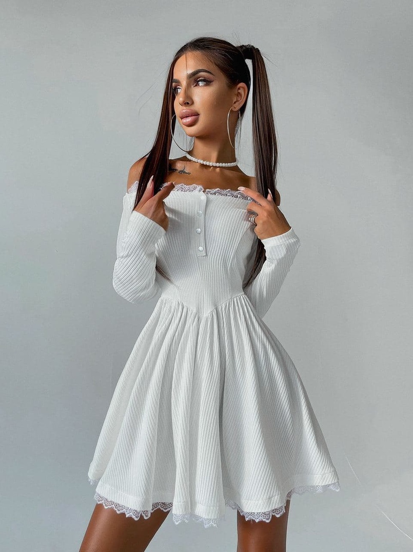 Трикотажное платье, декорированное кружевом   | PUSHKA SHOP