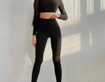 Трикотажный комплект: топ со шнуровкой на спинке + леггинсы  Трикотажный комплект: топ со шнуровкой на спинке + леггинсы  | PUSHKA SHOP