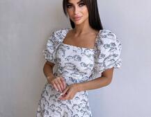 Сукня -міді зі шнурівкою на спинці та розрізом на ніжці з принтом  | PUSHKA SHOP