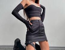 Комплект: коттонова  спідниця + топ з філіжанками  Комплект: коттонова  спідниця + топ з філіжанками  | PUSHKA SHOP