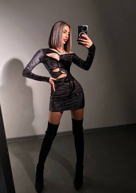 Оксамитова сукня міні з блискучим напиленням  | PUSHKA SHOP