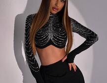 Комплект: топ декорований стразами + спідниця максі Комплект: топ декорований стразами + спідниця максі | PUSHKA SHOP