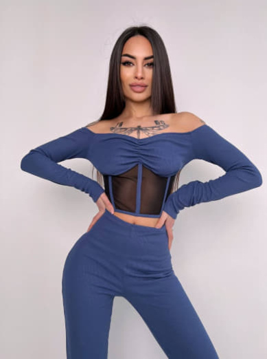 Комплект : штани кльош і топ з елементами корсету  Комплект : штани кльош і топ з елементами корсету  | PUSHKA SHOP