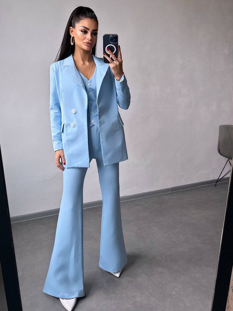 Костюм: піджак на підкладці, штани кльош+ жилет  Костюм: піджак на підкладці, штани кльош+ жилет  | PUSHKA SHOP