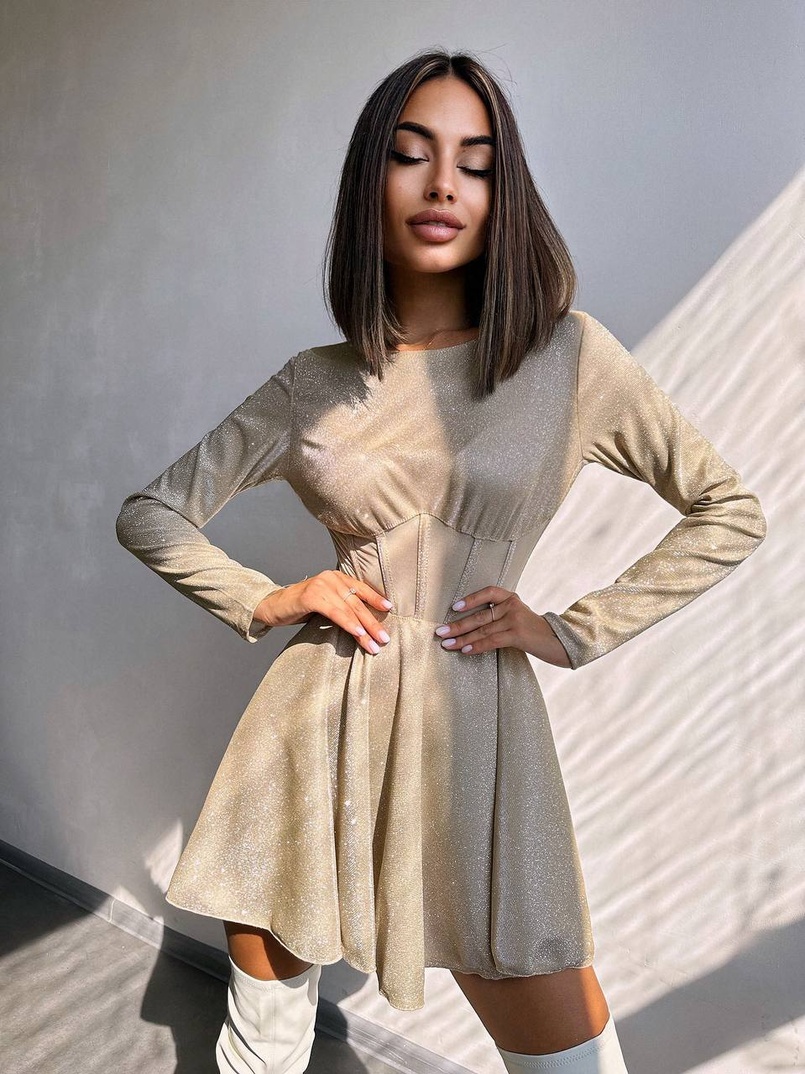 Приталена блискуча сукня з корсетною вставкою та пишною спідницею-сонцем | PUSHKA SHOP