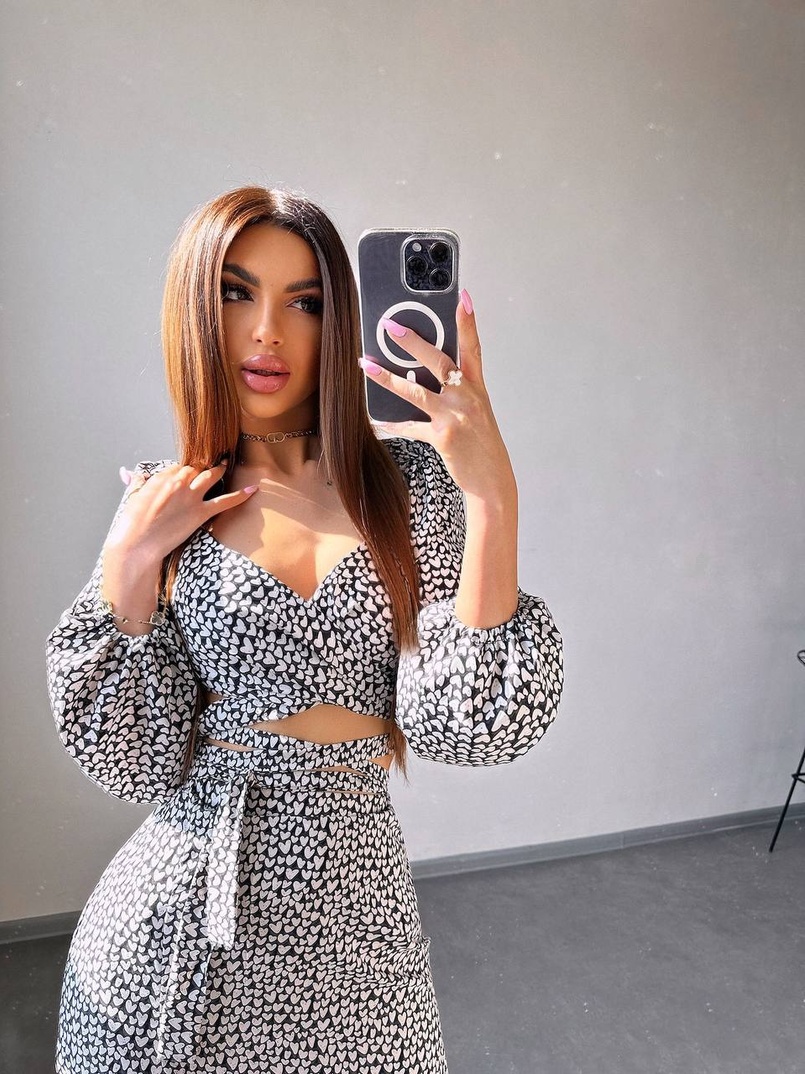 Комплект: топ із зав'язками на талії + спідниця міді з розрізом | PUSHKA SHOP