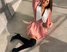 Сукня з коміром та об'ємними рукавами з широким поясом | PUSHKA SHOP