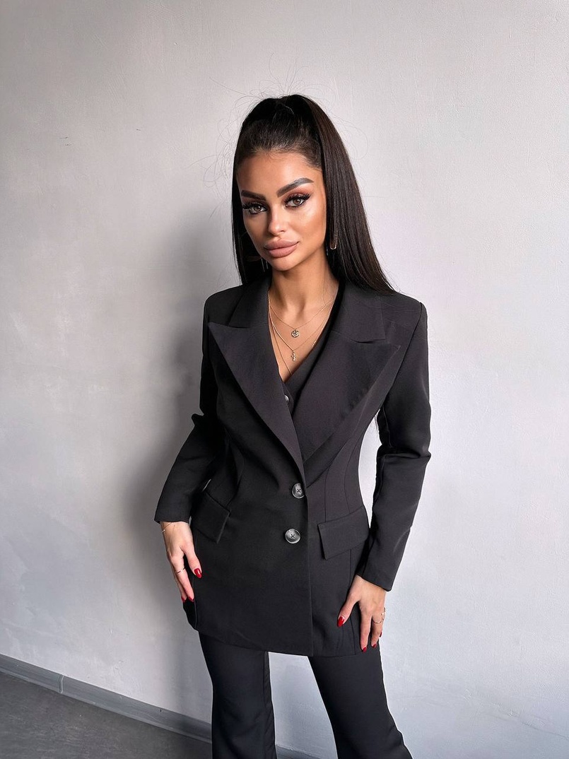 Костюм: піджак на підкладці, штани кльош+ жилет  Костюм: піджак на підкладці, штани кльош+ жилет  | PUSHKA SHOP