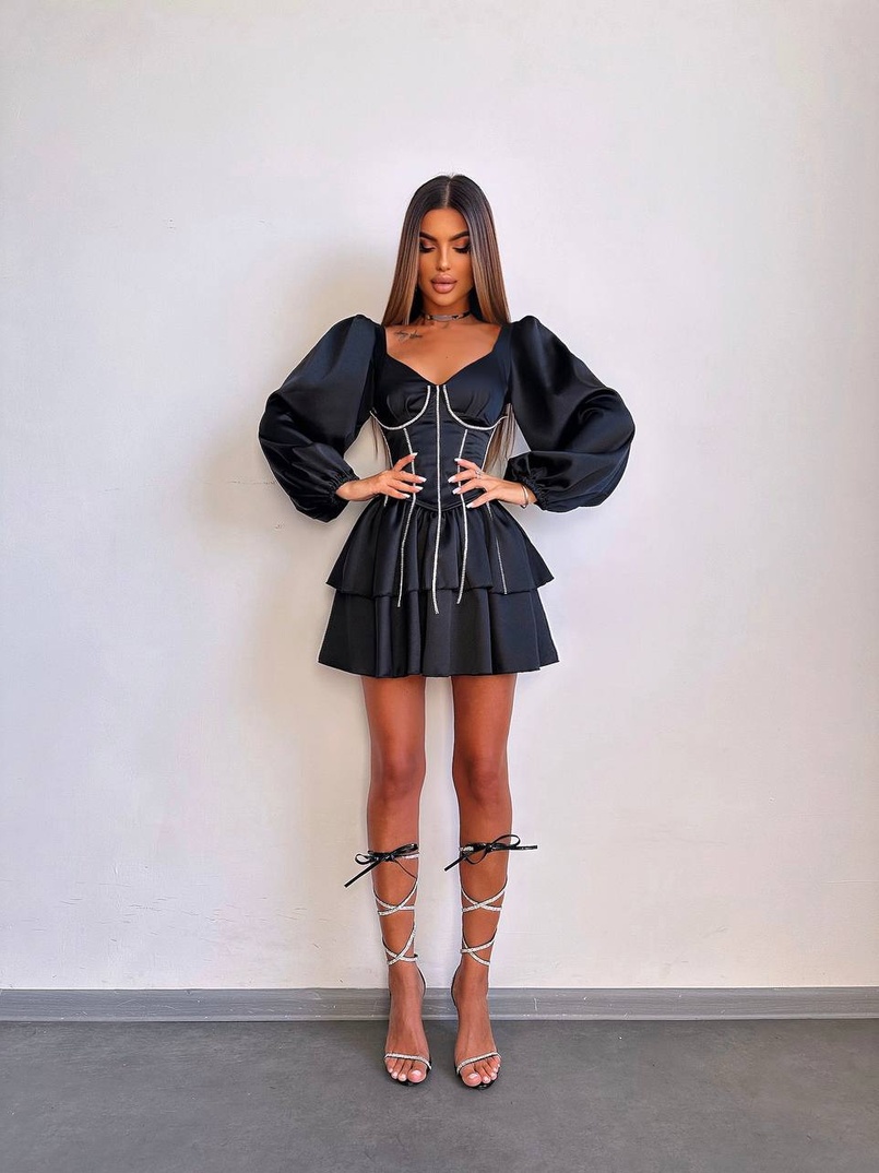 Комплект: сукня з подвійною спідницею + корсет, декорований стразами    Комплект: сукня з подвійною спідницею + корсет, декорований стразами    | PUSHKA SHOP