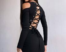 Трикотажне плаття міні з відкритими плечима та шнурівкою по спинці Трикотажне плаття міні з відкритими плечима та шнурівкою по спинці | PUSHKA SHOP