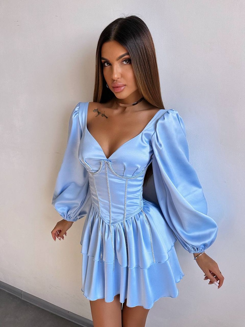 Комплект: сукня з подвійною спідницею + корсет, декорований стразами    Комплект: сукня з подвійною спідницею + корсет, декорований стразами    | PUSHKA SHOP