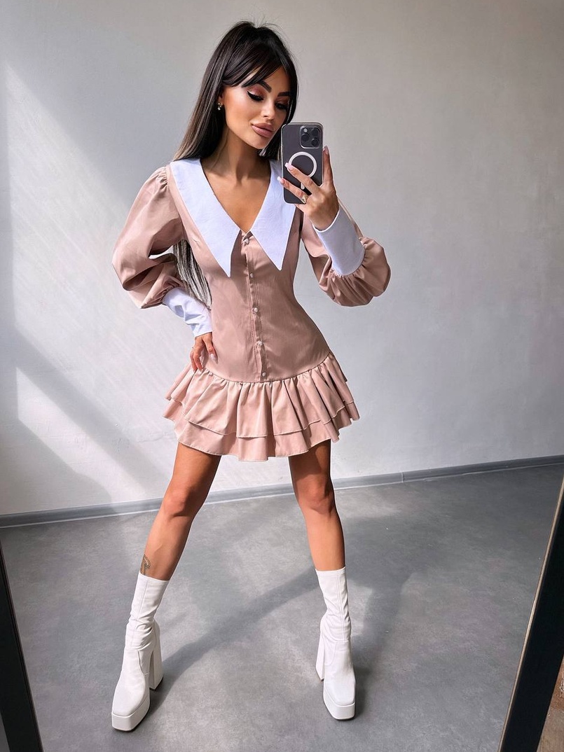 Котонова сукня з рюшами на гудзиках зі шнурівкою на спинці Котонова сукня з рюшами на гудзиках зі шнурівкою на спинці | PUSHKA SHOP