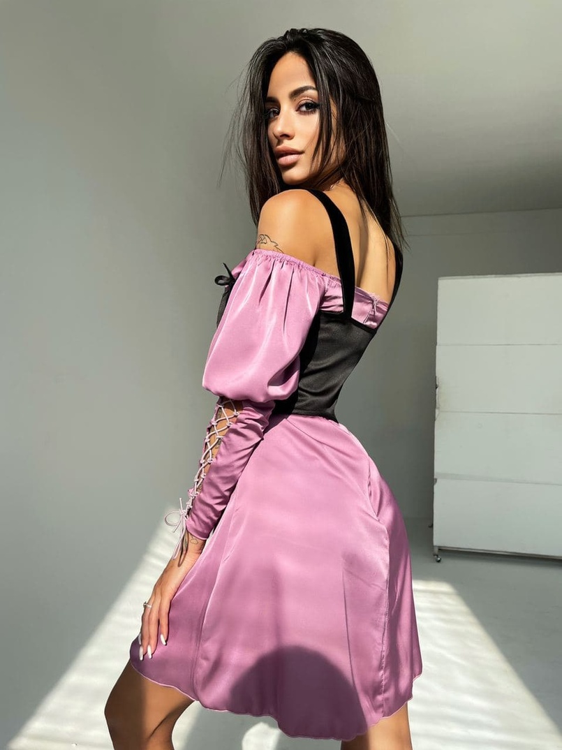 Шелковое платье + атласный корсет на шнуровке Шелковое платье + атласный корсет на шнуровке | PUSHKA SHOP