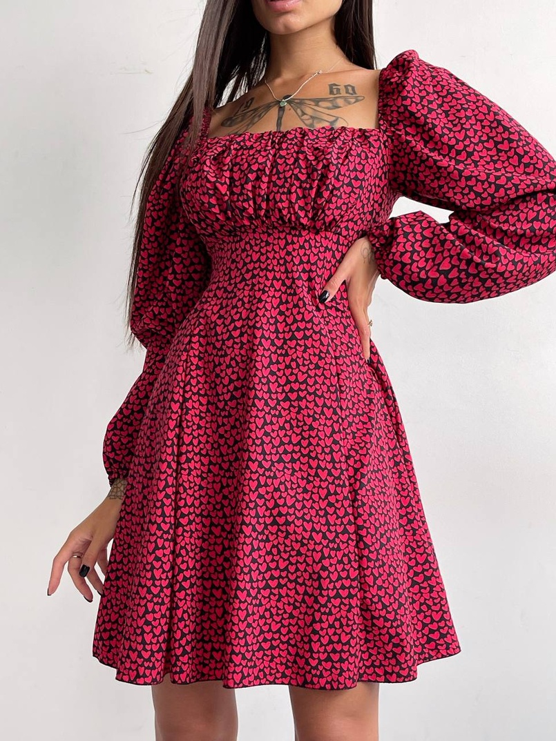 Приталена сукня з принтом  + прозорий корсет Приталена сукня з принтом  + прозорий корсет | PUSHKA SHOP