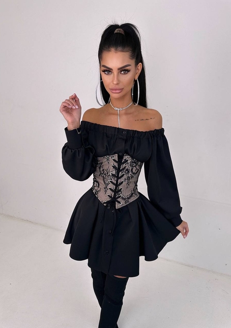 Приталена сорочка на плічках+  мереживний корсет Приталена сорочка на плічках+  мереживний корсет | PUSHKA SHOP