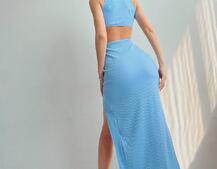 Комплект: топ с чашечками с эффектом push up + юбка миди с разрезом  Комплект: топ с чашечками с эффектом push up + юбка миди с разрезом  | PUSHKA SHOP