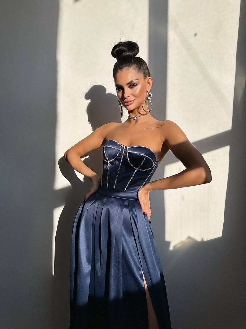 Комплект: корсет-бюстьє , декорований стразами  + спідниця максі з розрізом   | PUSHKA SHOP