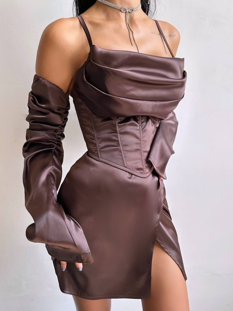 Комплект: корсет з рукавами    + спідниця міні з драпіруванням   Комплект: корсет з рукавами    + спідниця міні з драпіруванням   | PUSHKA SHOP