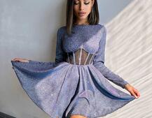 Приталена блискуча сукня з корсетною вставкою та пишною спідницею-сонцем | PUSHKA SHOP