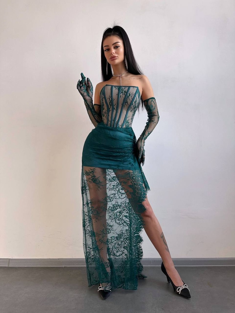 Мереживна сукня максі з рукавичками  | PUSHKA SHOP