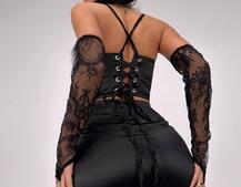 Комплект: корсет, декорований мереживом   + рукавички+ спідниця міні з драпіруванням   Комплект: корсет, декорований мереживом   + рукавички+ спідниця міні з драпіруванням   | PUSHKA SHOP